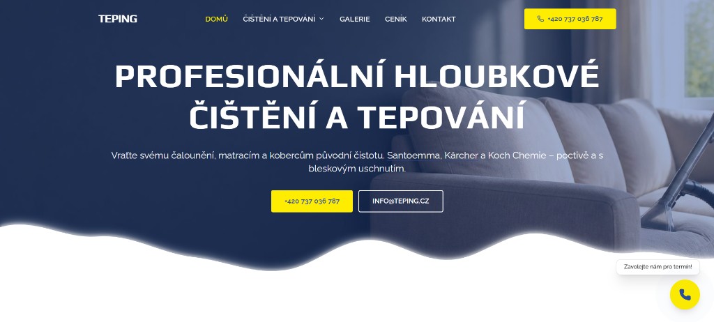 Náhled webu teping.cz — profesionální hloubkové čištění a tepování