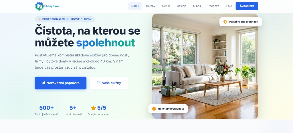 Náhled webu uklidyjana.cz — úklidové služby v Jičíně a okolí