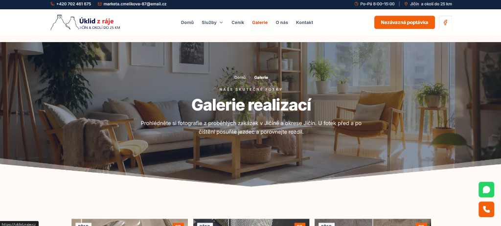 Náhled webu uklidzraje.cz — úklid v Jičíně a okolí
